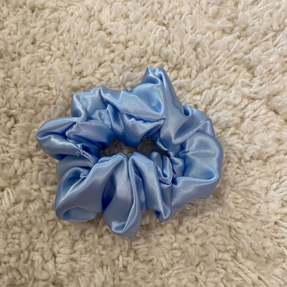 Poly Satin Hair Scrunchie. Blue. Small. Cottagecore. Resortwear. Easter. Spring. - Picture 3 of 5